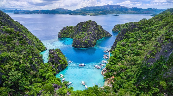 Palawan,,Philippines,,Aerial,View,Of,Kayangan,Lake,In,Coron,Island. Sta. Cruz Island
